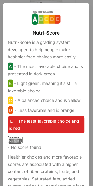 Nutri-score screenshot